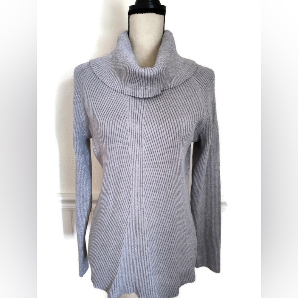 Jones New York Beautifu Light Gray Cowl Shimmers Neck Sweater Plus Size